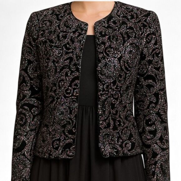 Nah Nah Collection 16 Black Iridescent Sequin Embellished Evening Cocktail - Picture 2 of 6